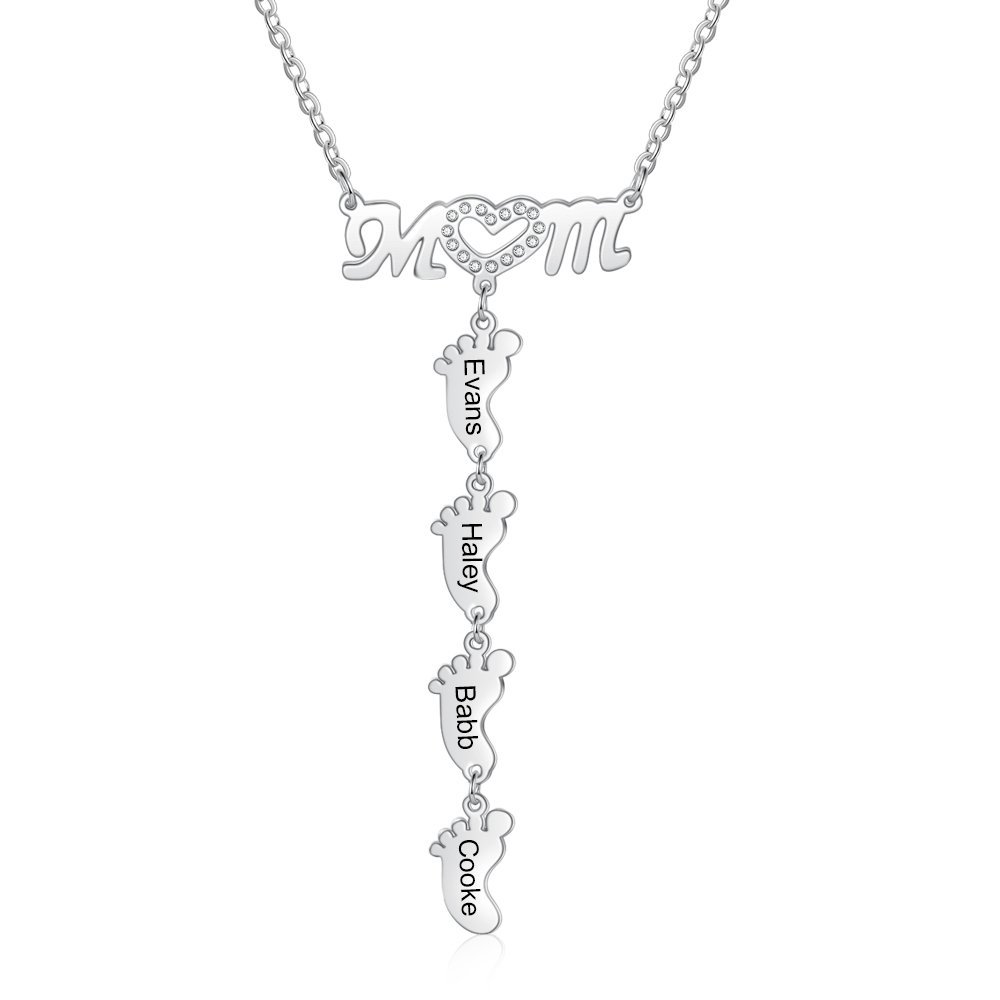 Collier Pied Bébé 4 Prénoms Personnalisés pour Maman