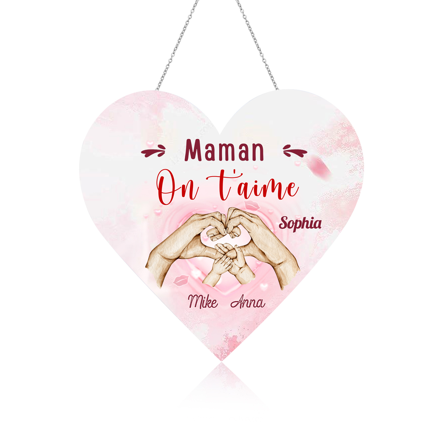 À Maman/Mamie - Veilleuse Cœur Décoration Mains et Enfants 3 Prénoms Personnalisés avec Texte