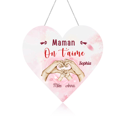 À Maman/Mamie - Veilleuse Cœur Décoration Mains et Enfants 3 Prénoms Personnalisés avec Texte