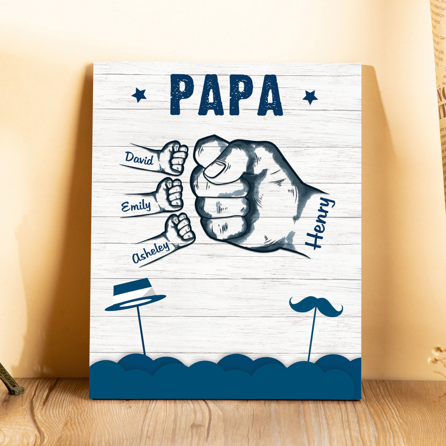 À Mon Papa/Papi-Cadre en Bois Poings 4 Prénoms Personnalisés avec Texte