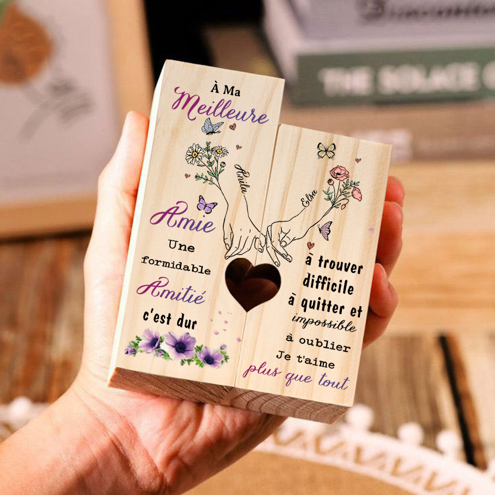 À Meilleure Amie - Bougeoir en Bois 2 Prénoms Personnalisés sans bougie