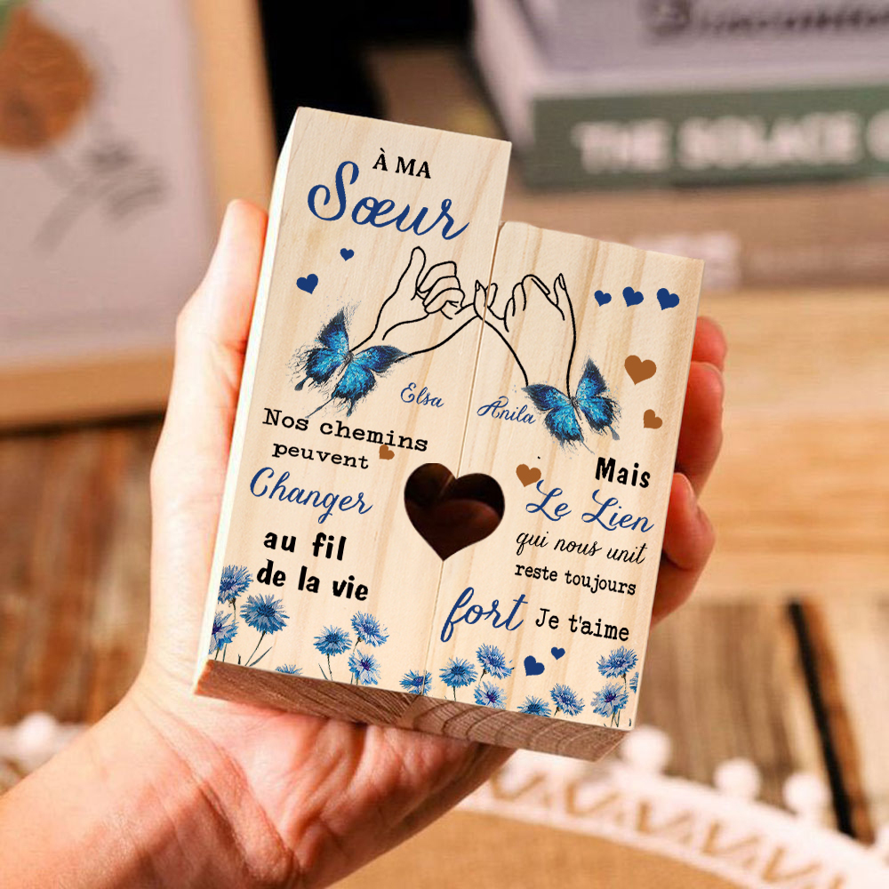 À Ma Sœur - Bougeoir en Bois 2 Prénoms Personnalisés sans bougie