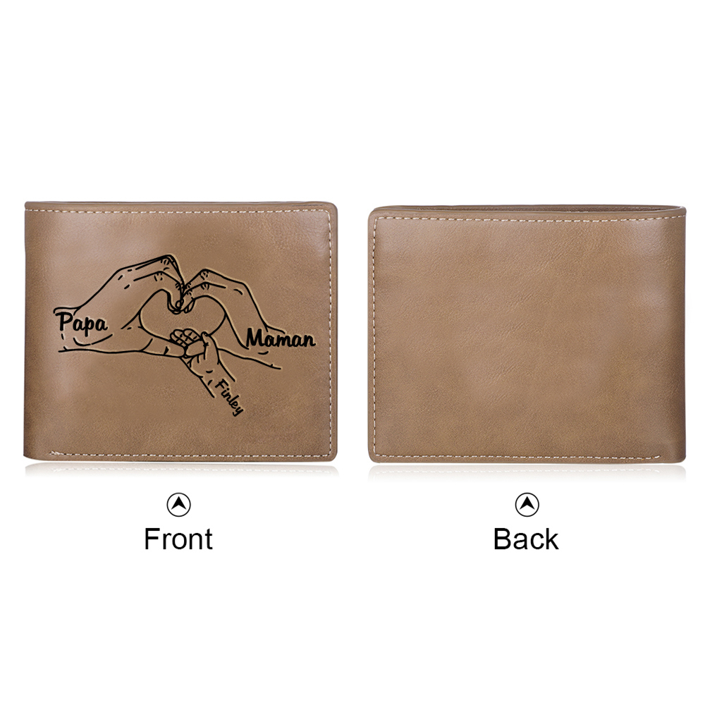 À mon Papa-Portefeuille La Main Dans La Main 3 Prénoms Personnalisée  Classique Homme Porte-Monnaie Carte | Jessemade