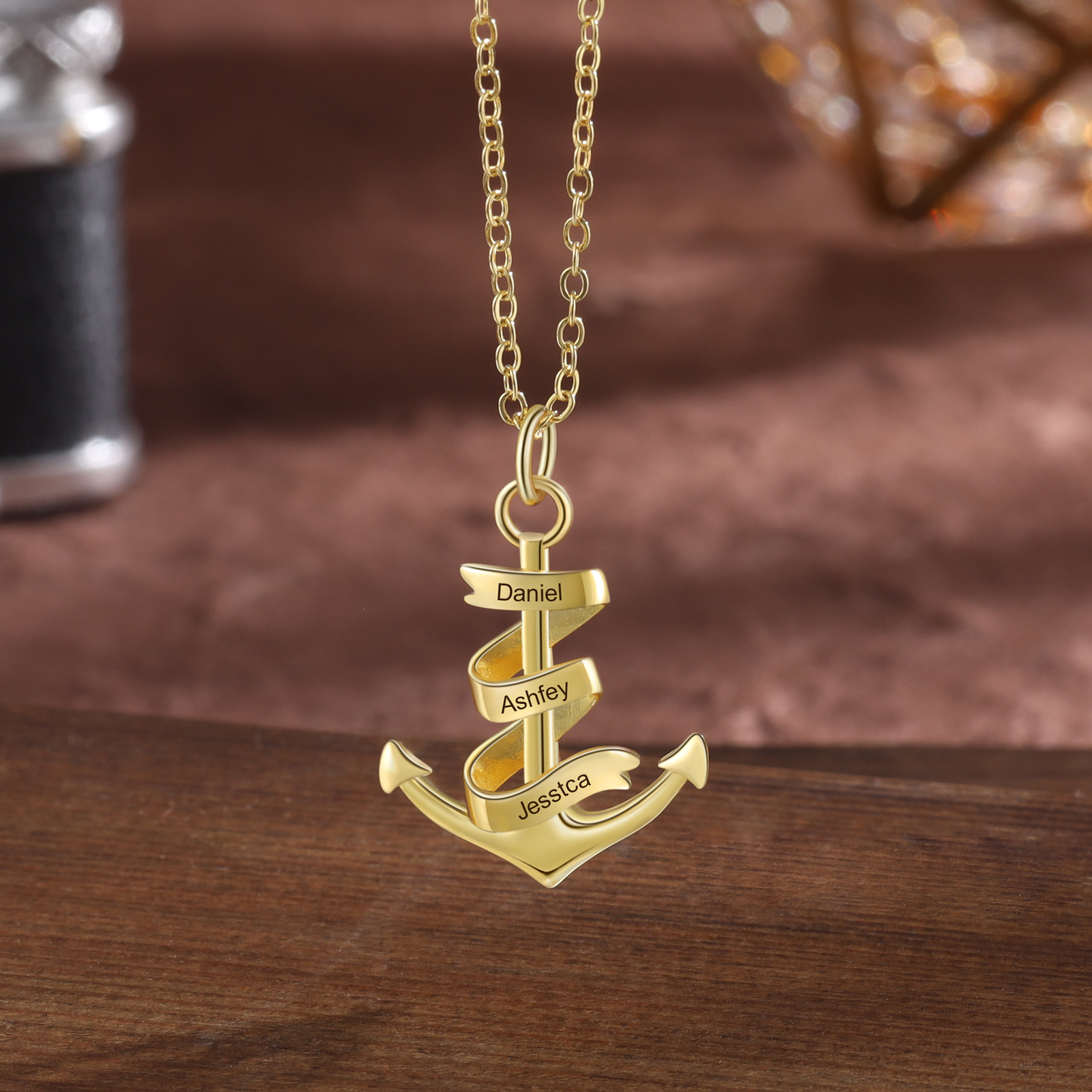 Collier d'ancre marine nautique Pirate ancre pendentif 3 Prénoms Personnalisés Collier Homme
