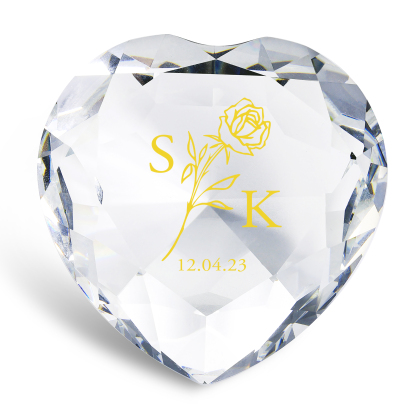 Décoration Cristal Cœur 2 Lettres Personnalisées avec Date pour Couple