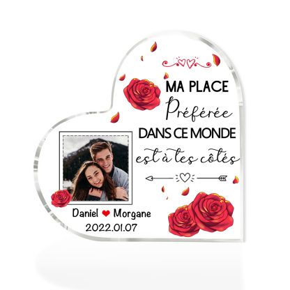 Plaque Acrylique en Forme de Coeur 2 Prénoms avec Photo et Date Personnalisées