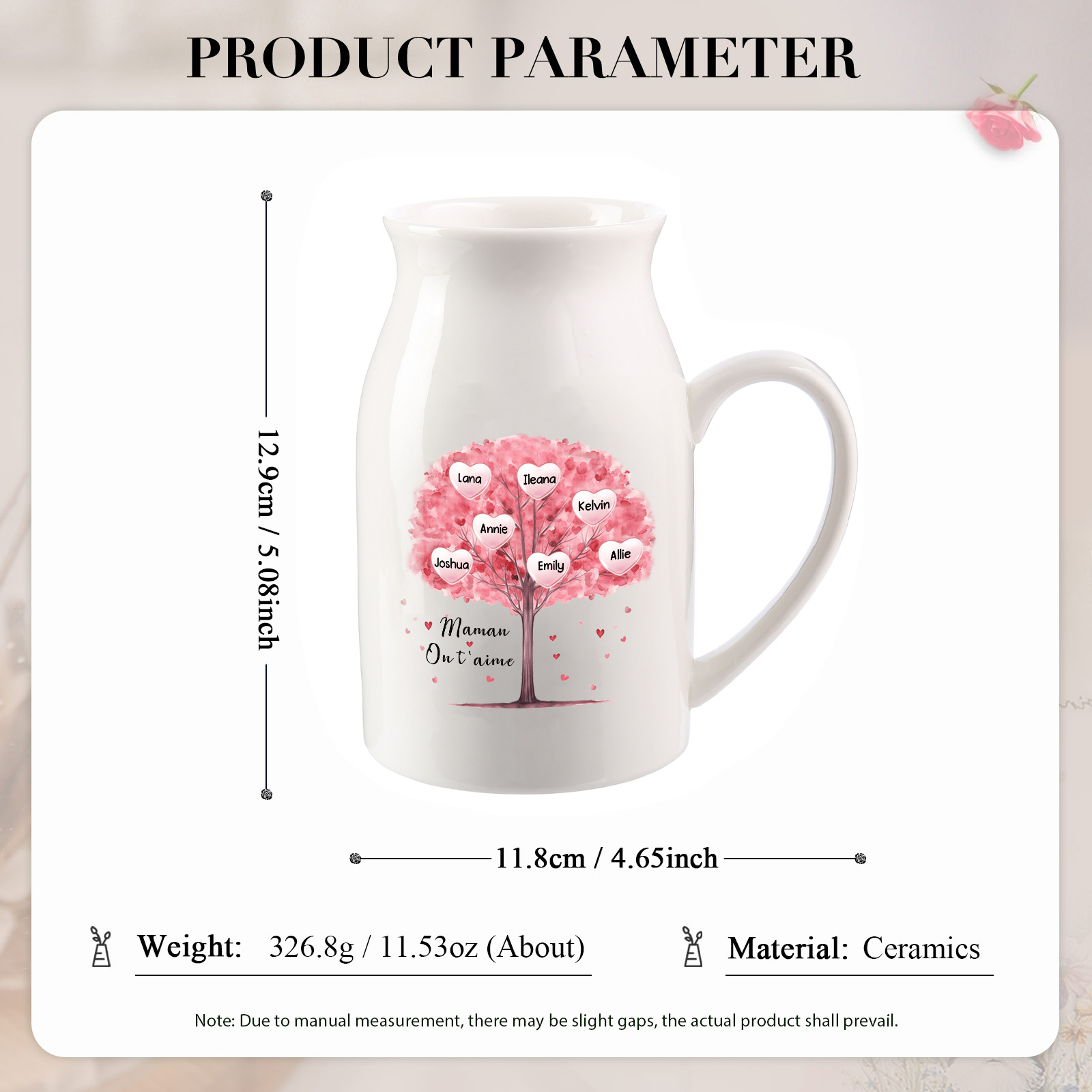 Vase à Fleurs Arbre 7 Prénoms Personnalisés avec Texte Décoration de la Maison