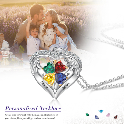 Collier Prénom cœur Argent 925 4 Prénom 4 pierre de naissance