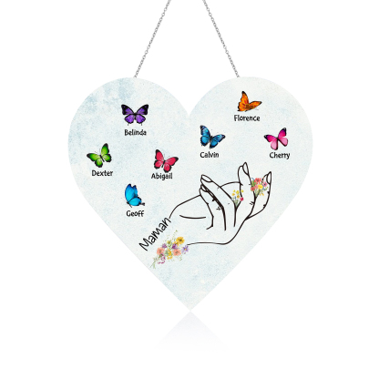À Maman/Mamie - Veilleuse Cœur Décoration Main et Papillon 7 Prénoms Personnalisés avec 1 Texte