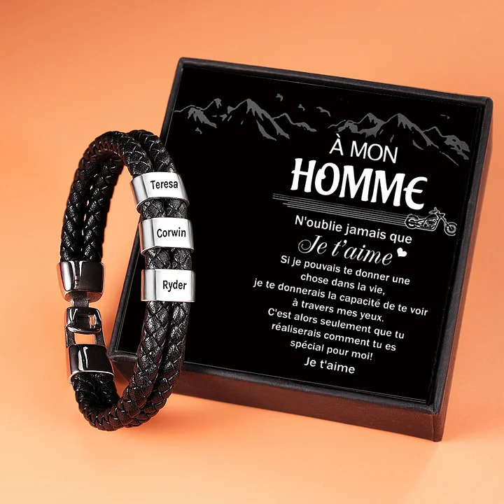 Bracelet Cuir tressé 3 Prénom Personnalisé Bracelet Personnalisé Homme｜Jessemade