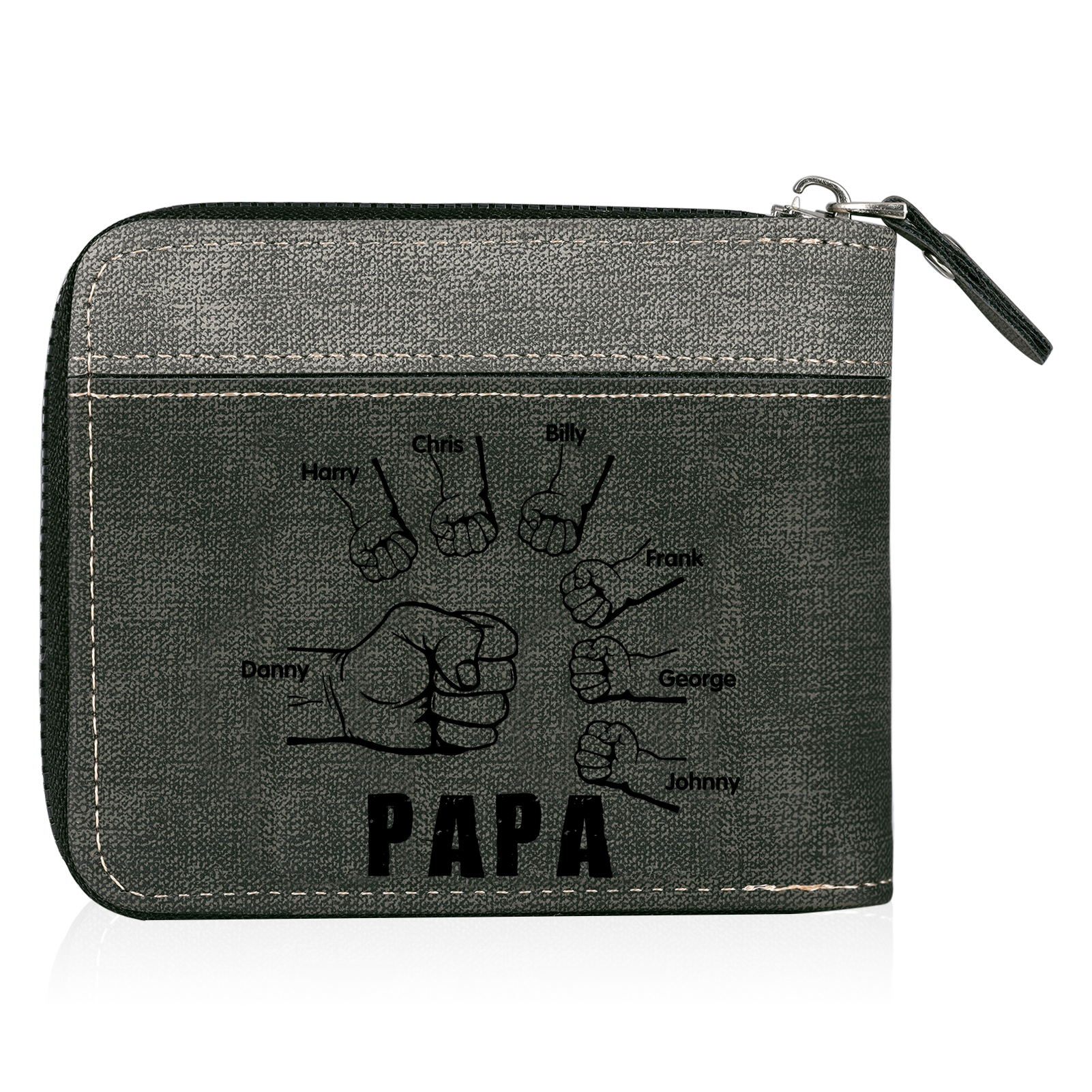 À mon Papa - Portefeuille Poings 7 Prénoms Personnalisés avec Photo Classique Homme Porte-Monnaie Carte