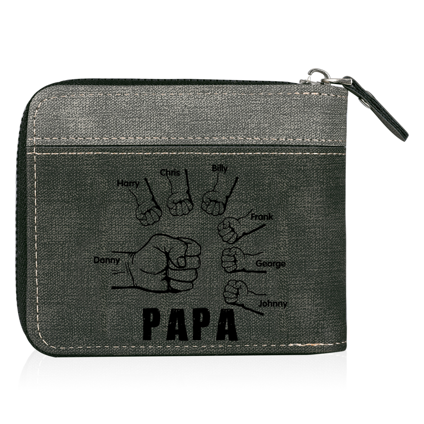 À mon Papa - Portefeuille Poings 7 Prénoms Personnalisés avec Photo Classique Homme Porte-Monnaie Carte