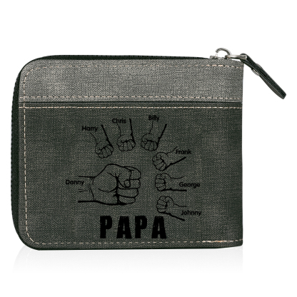 À mon Papa - Portefeuille Poings 7 Prénoms Personnalisés avec Photo Classique Homme Porte-Monnaie Carte