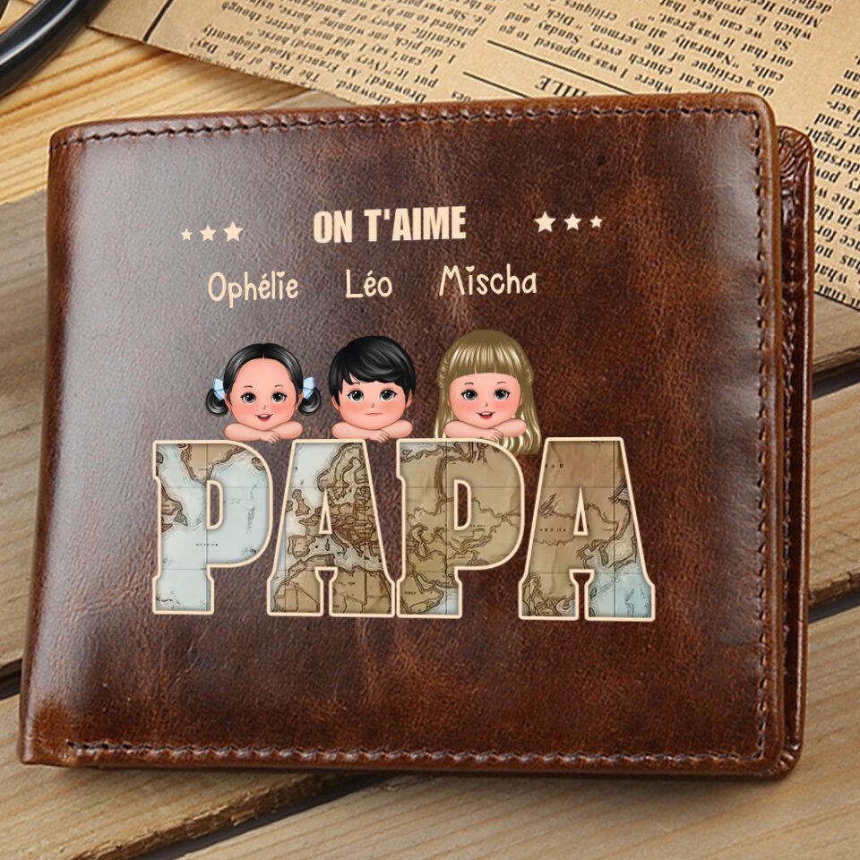 Portefeuille personnalisé en cuir véritable, style vintage, cadeau pour Papa/Papi