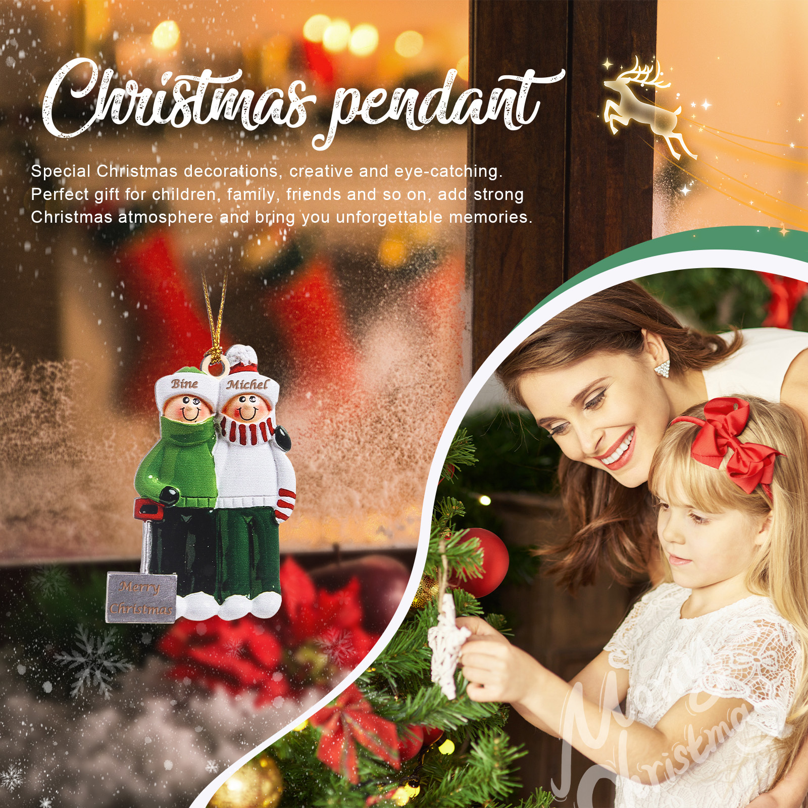 Décoration Sapin Noël Poupée 2 Prénoms Personnalisés avec Texte