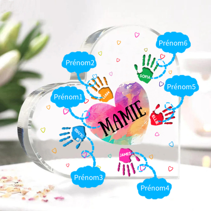À ma Maman/Mamie - Plaque Acrylique Mains et Enfants en Forme de Cœur 6 Prénoms Personnalisés
