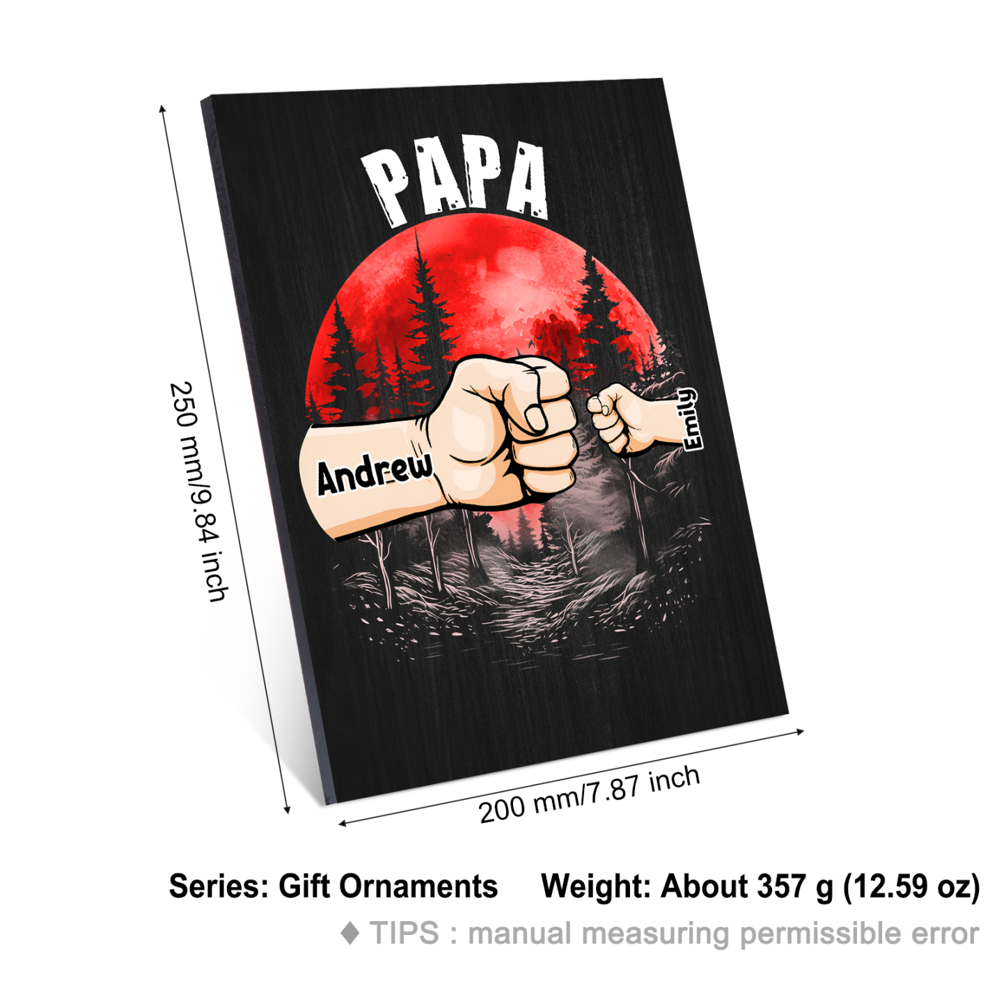 À Mon Papa/Papi-Cadre en Bois Poings 2 Prénoms Personnalisés avec Texte