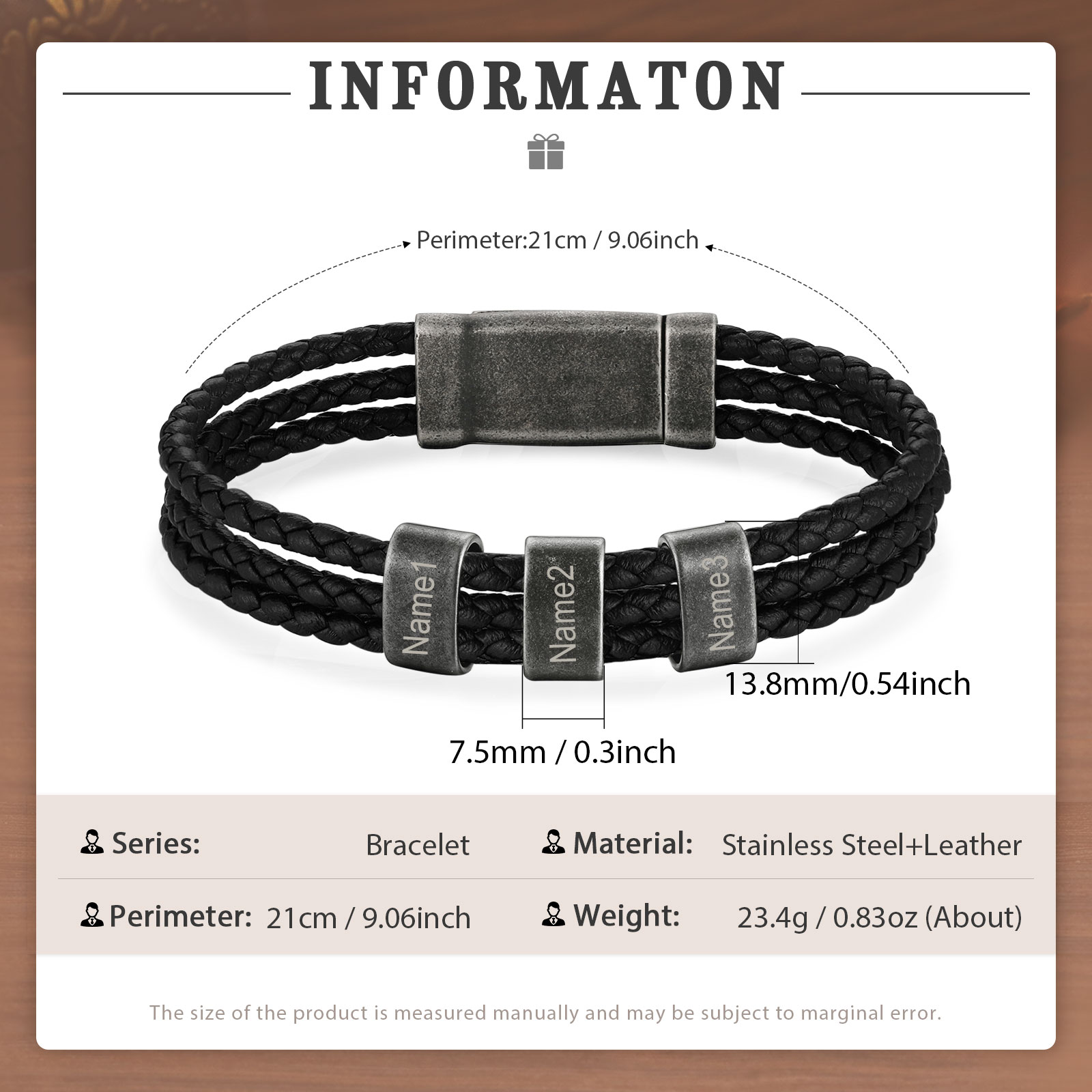 Bracelet 3 Prénoms Personnalisés avec Médaille en Acier Inoxydable | Cadeau Unique avec Gravure