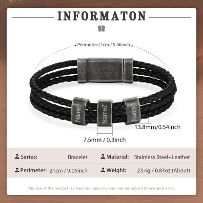 Bracelet 3 Prénoms Personnalisés avec Médaille en Acier Inoxydable | Cadeau Unique avec Gravure