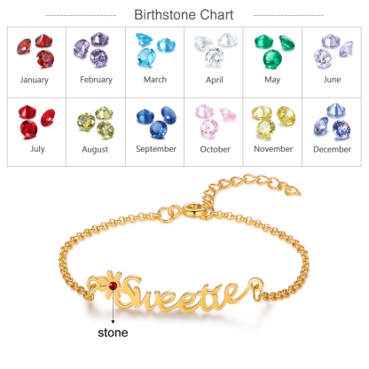 Bracelet Enfant Fleur 1 Prénom Personnalisé avec 1 Pierre de Naissance