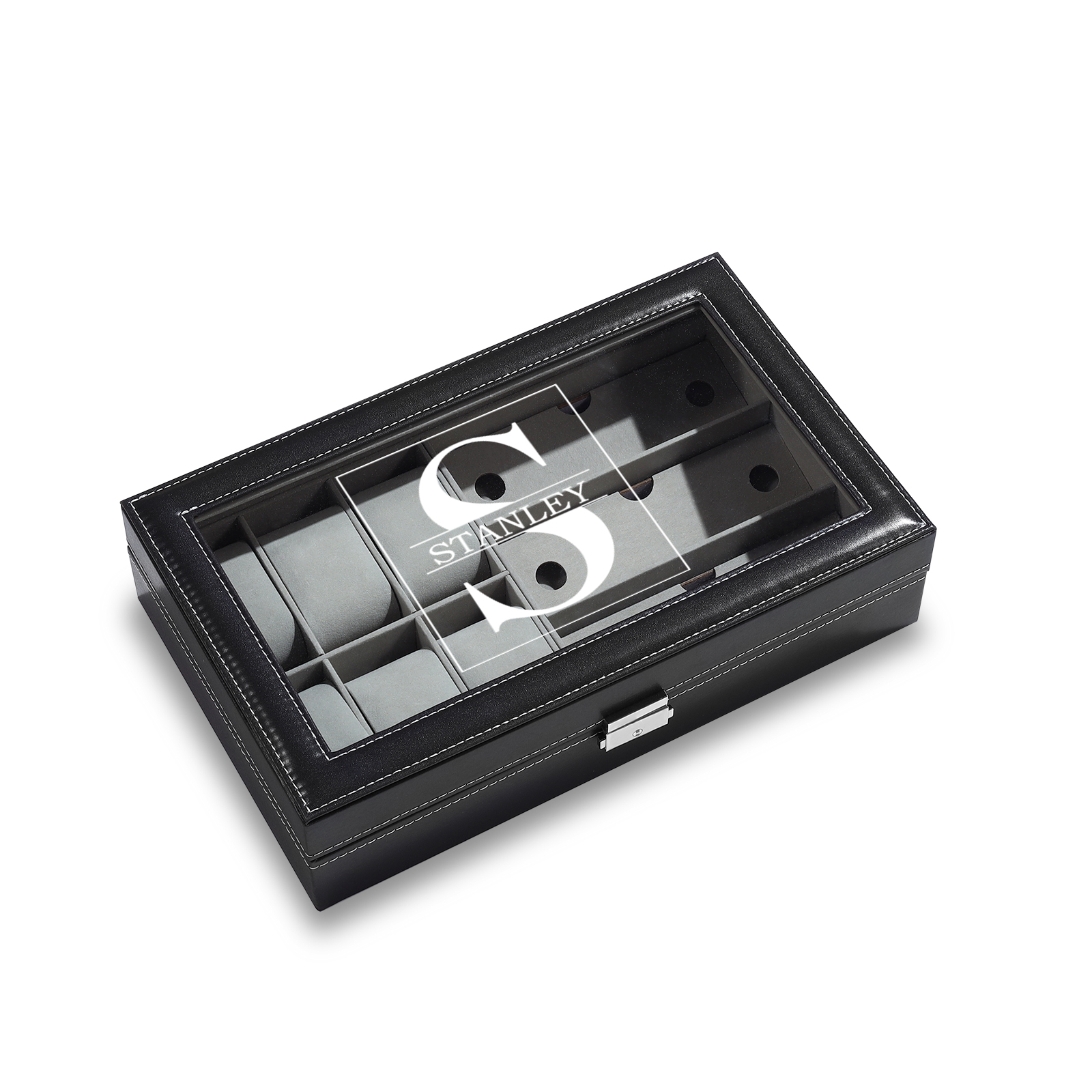 Boîte à Montre et Bijoux 1 Lettre et Texte Personnalisés Coffret Cadeau pour Hommes