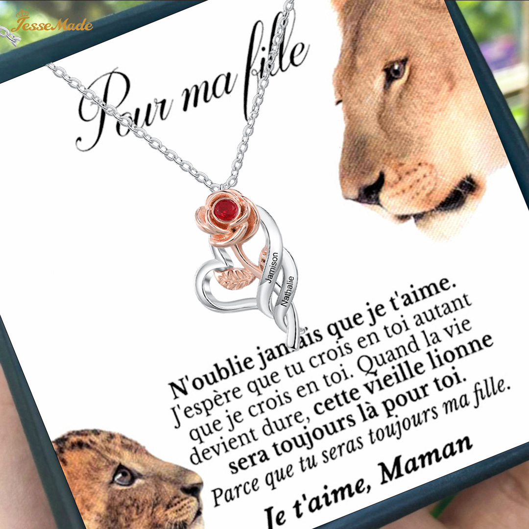 A ma fille - Collier 2 Prénom Personnalisé cœur rose