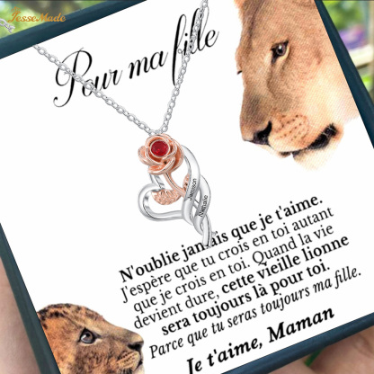 A ma fille - Collier 2 Prénom Personnalisé cœur rose
