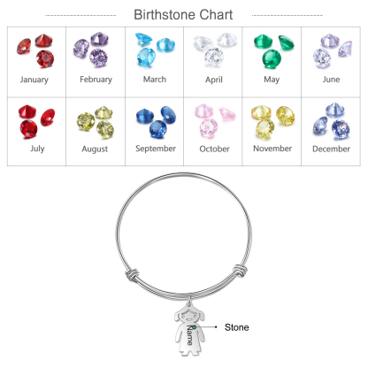 Bracelet Marraine Jonc Ajustable Jessemade Avec 1 Breloque Enfant 1 Pierre de Naissance - À Ma Marraine