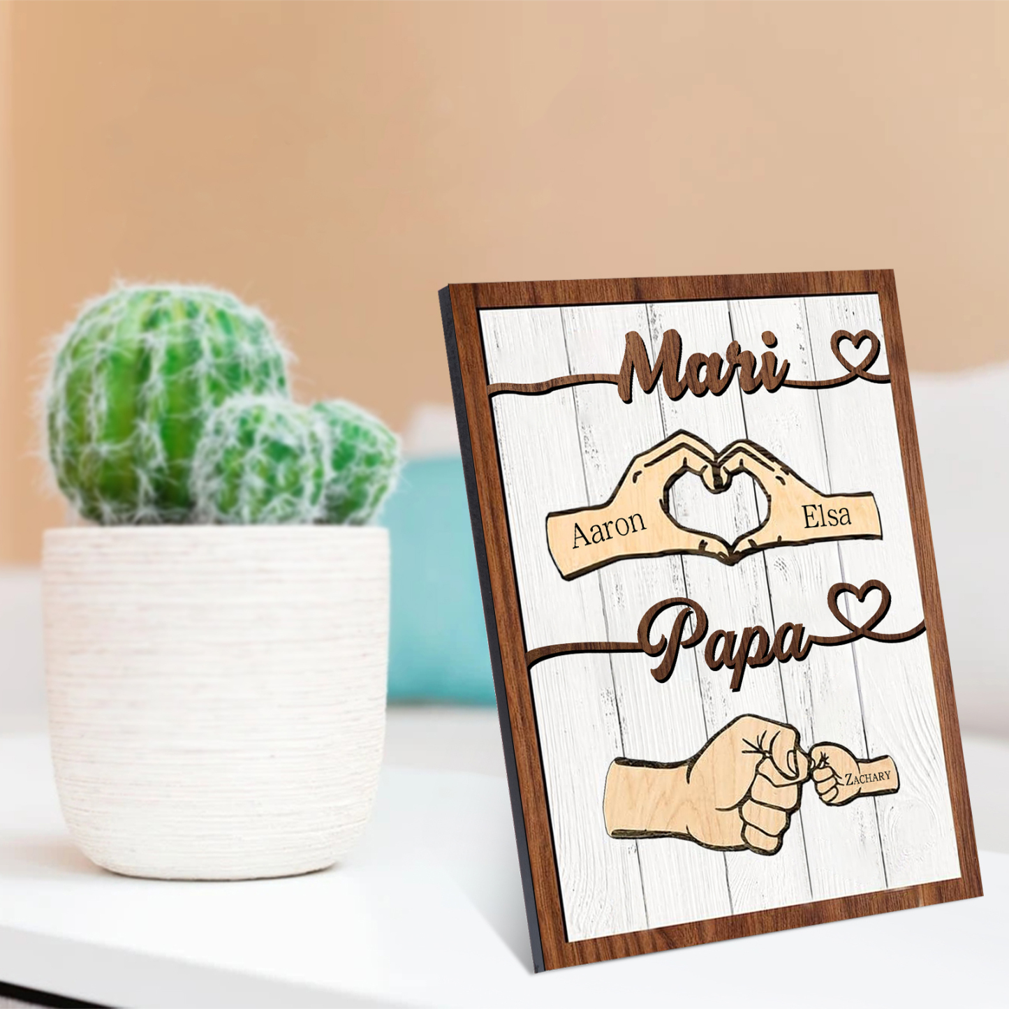 À mon Papa/Mari-Cadre en Bois Mains et Poings 3 Prénoms Personnalisés