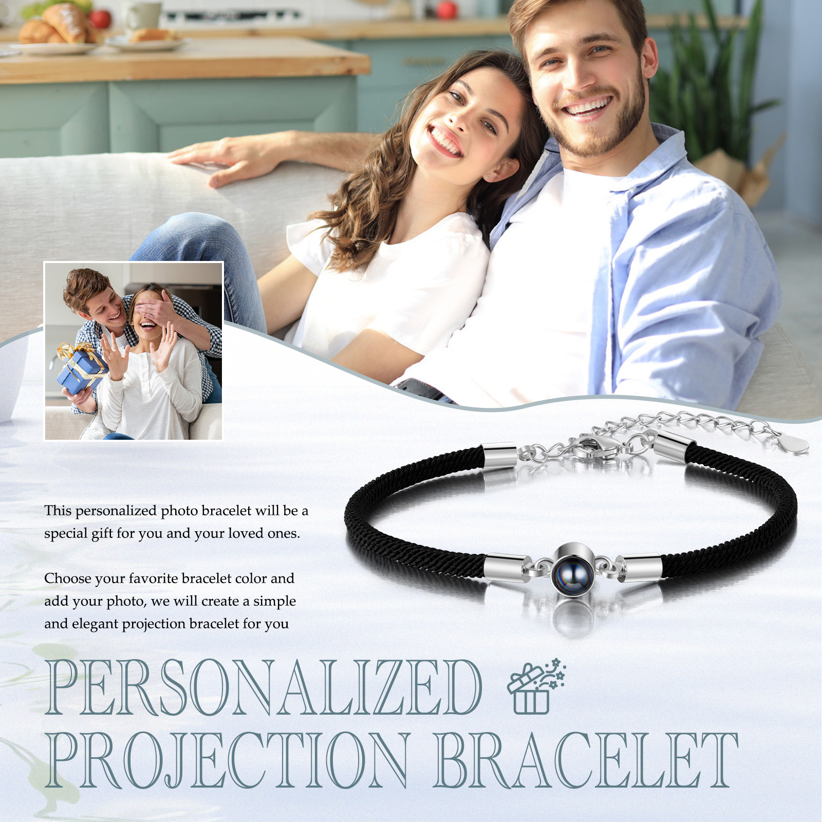 Bracelet de Projection Photo Personnalisée Bracelet Couples