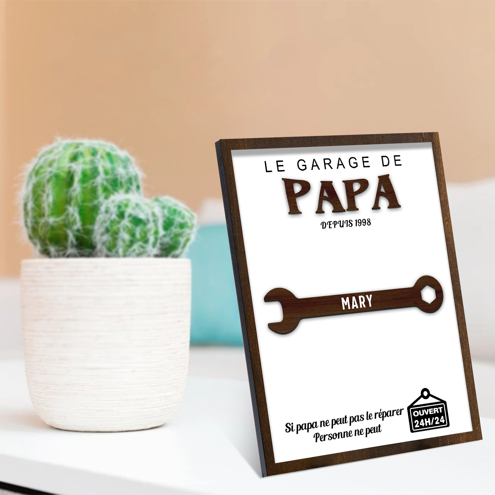 À Mon Papa-Cadre en Bois Garage 1 Prénom Personnalisé