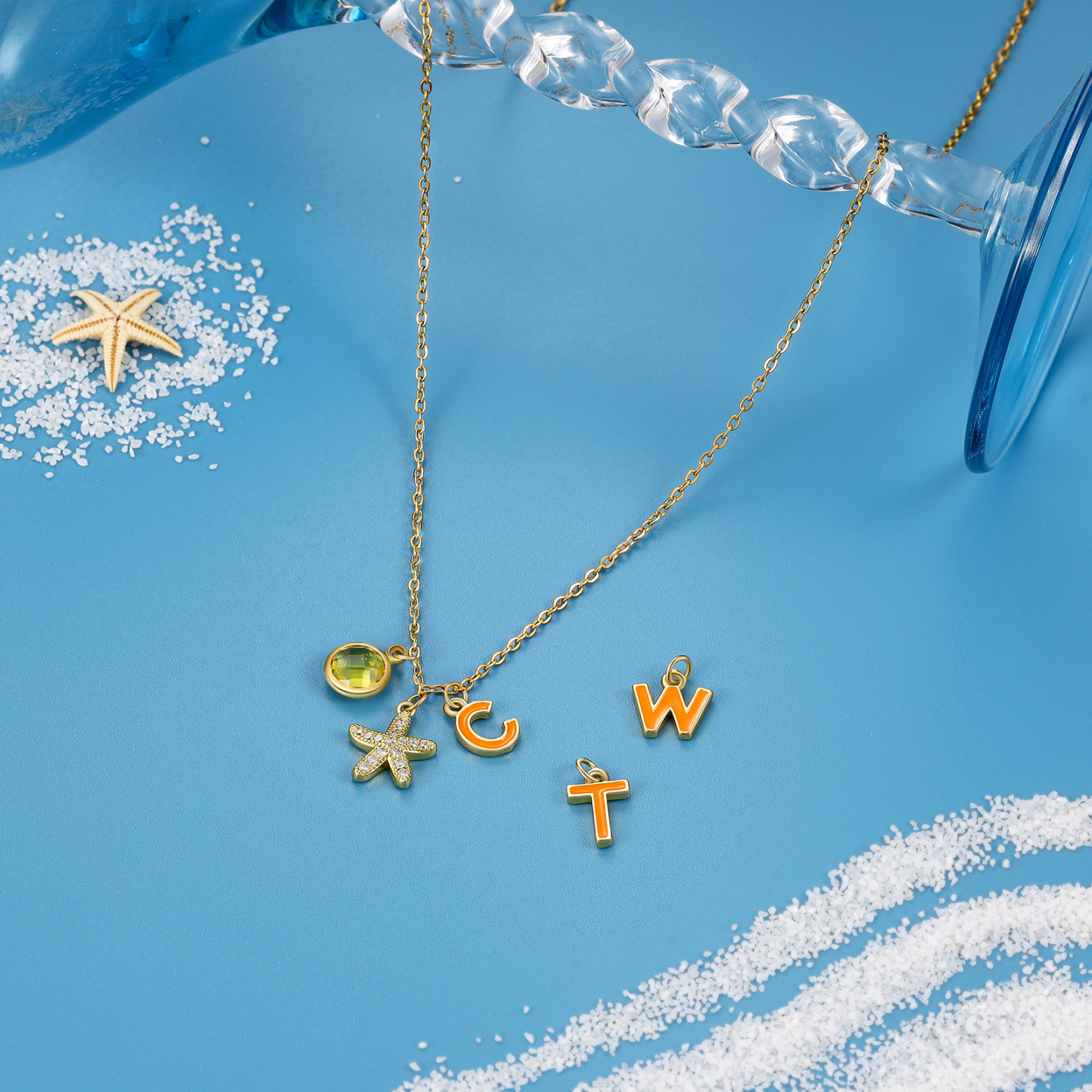 Collier Enfants Bébé Collier Étoile de mer 1 Pierre de Naissance et 1 Lettre pour Fille Filleule