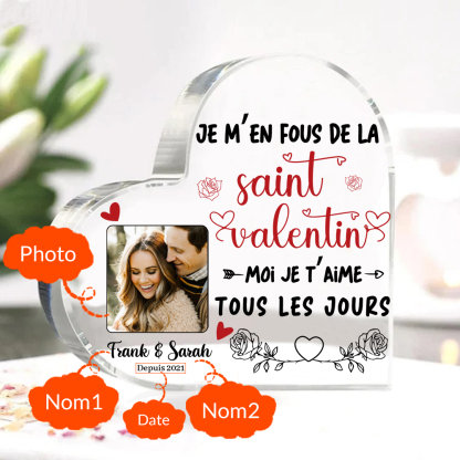 Plaque Acrylique en Forme de Cœur 2 Prénoms Personnalisés avec Photo et Date cadeau pour Saint Valentin
