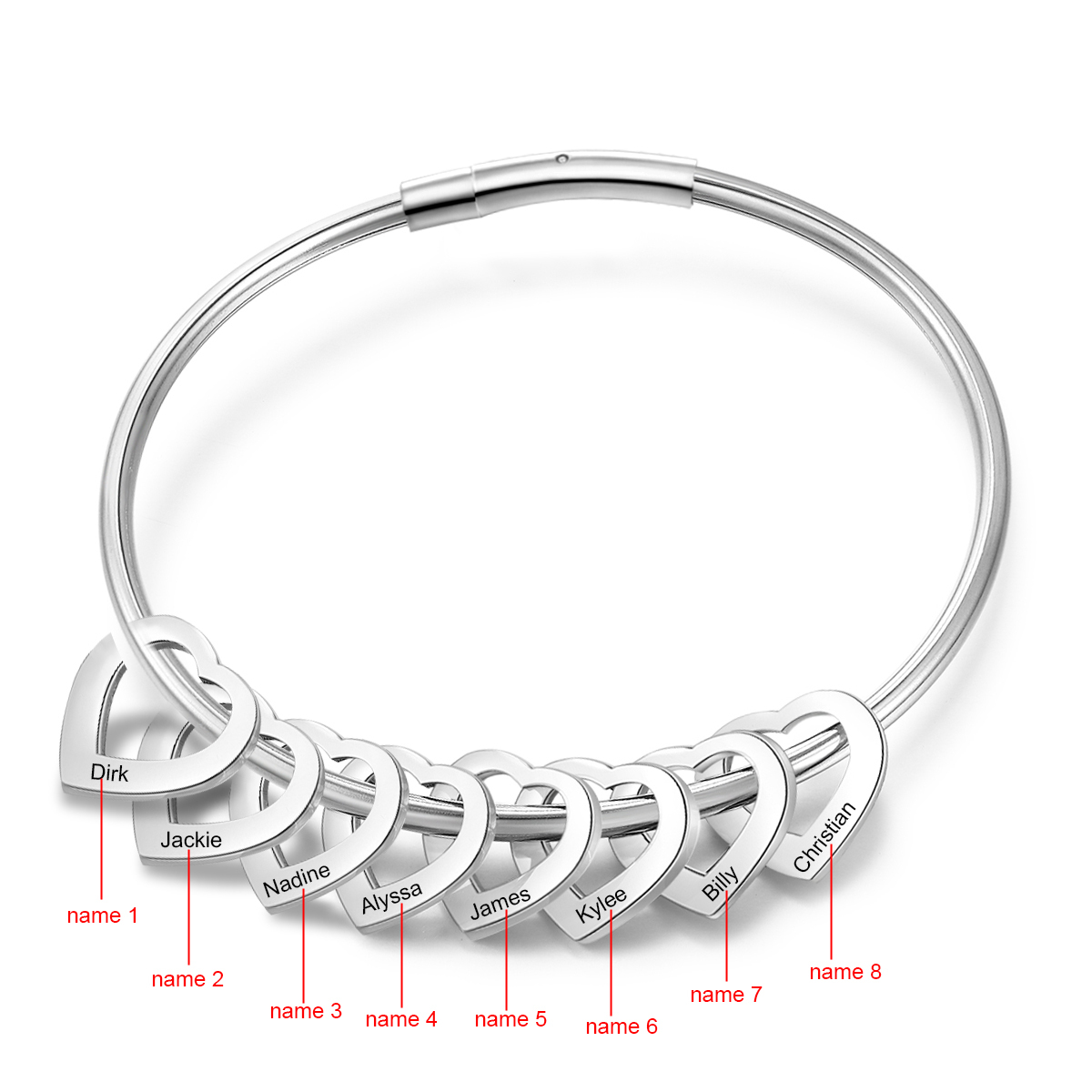 Bracelet Cœur 8 Prénoms Personnalisés Bracelet Femmes