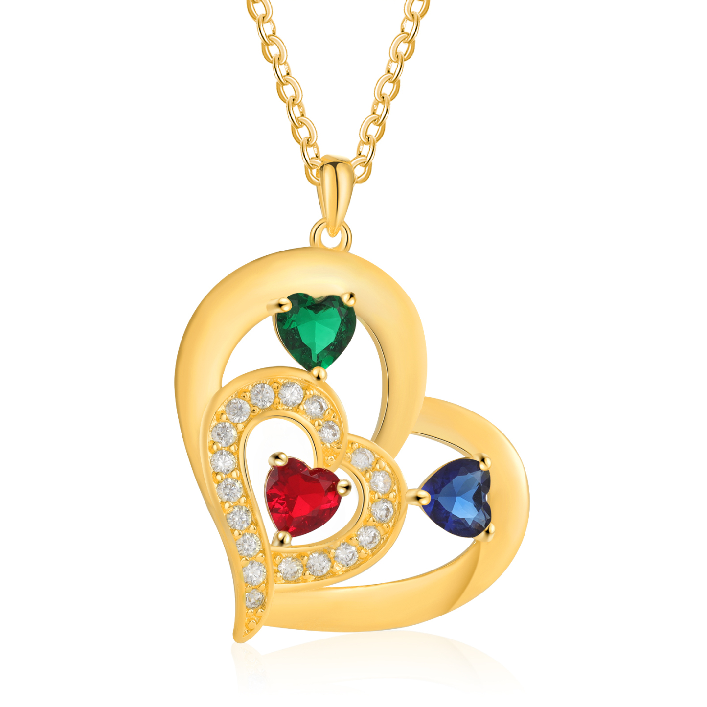 Collier Cœur 1-6 Prénoms Personnalisés avec Pierre de naissance