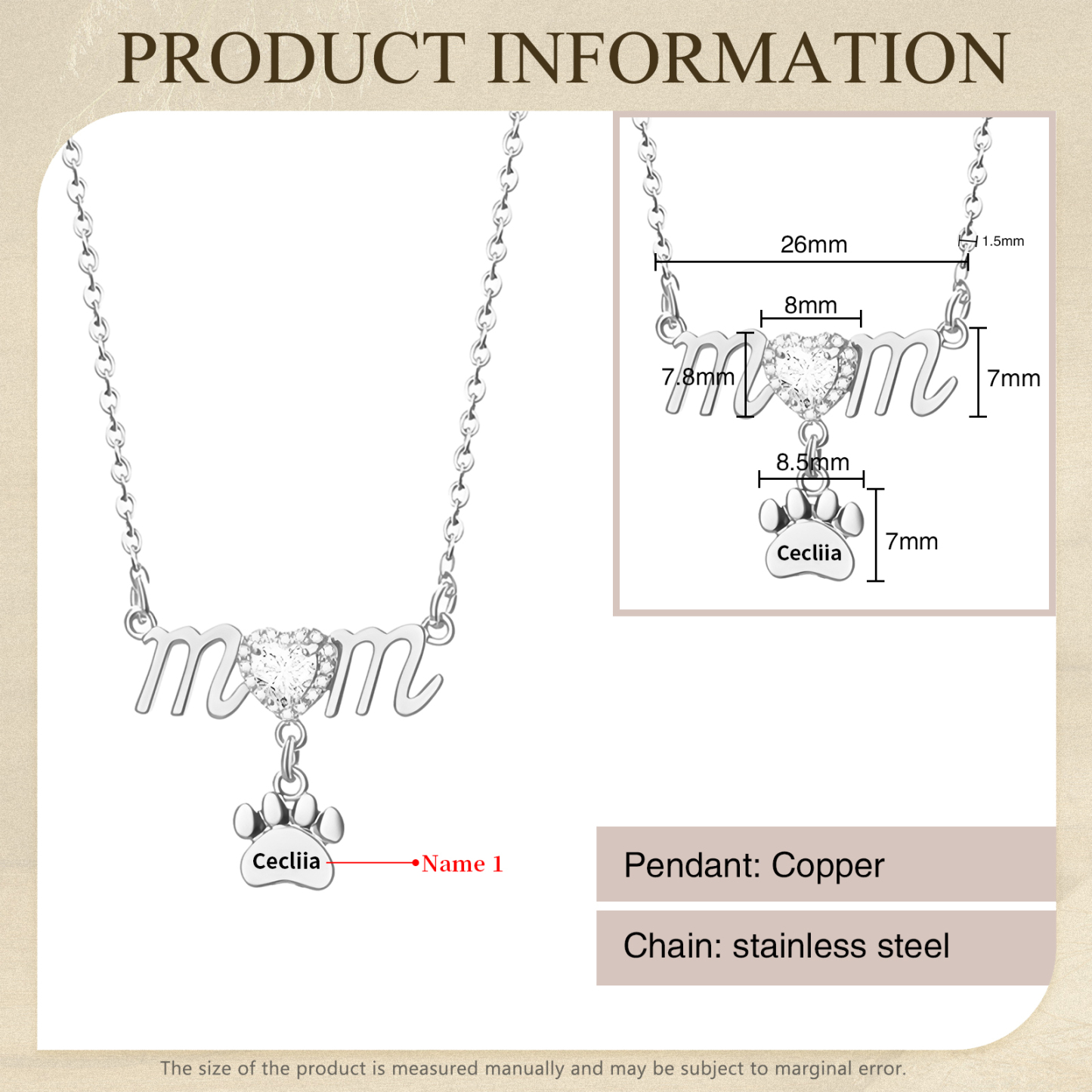 Collier Pendentif Petite Patte 1 Prénom Personnalisé Collier pour Maman
