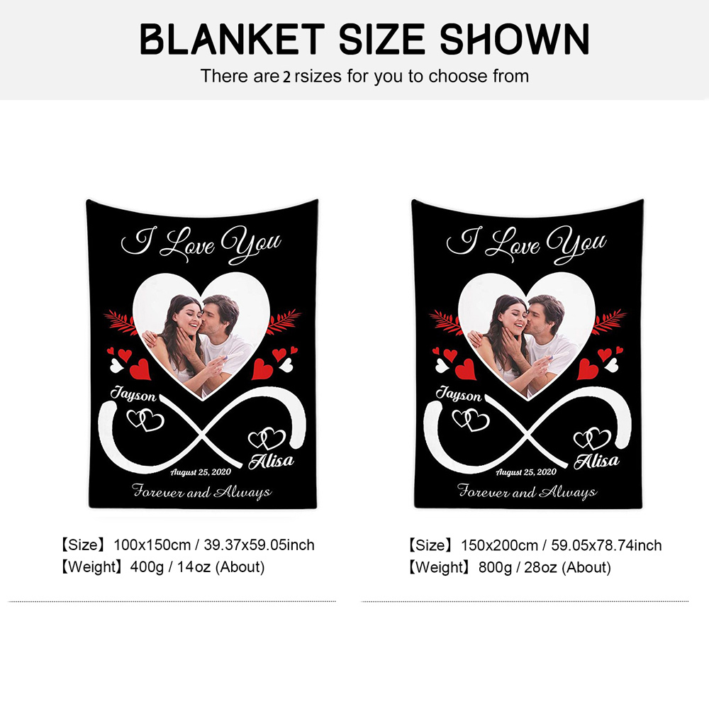 Couverture plaids polaire amour 2 Prénoms Personnalisé avec date et photo et années | Jessemade