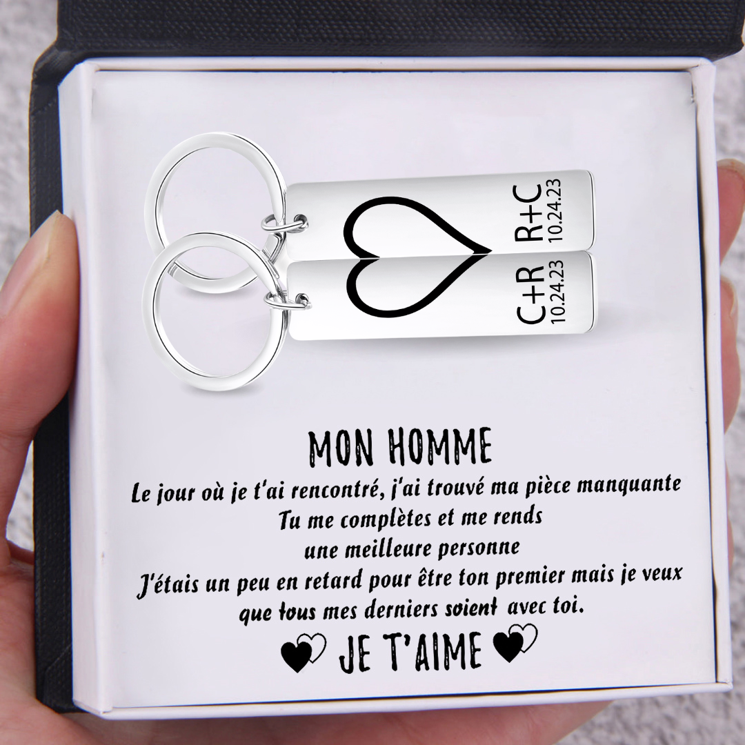 À Mon Homme-Porte-Clés la main dans la main 2 lettres Personnalisé avec date