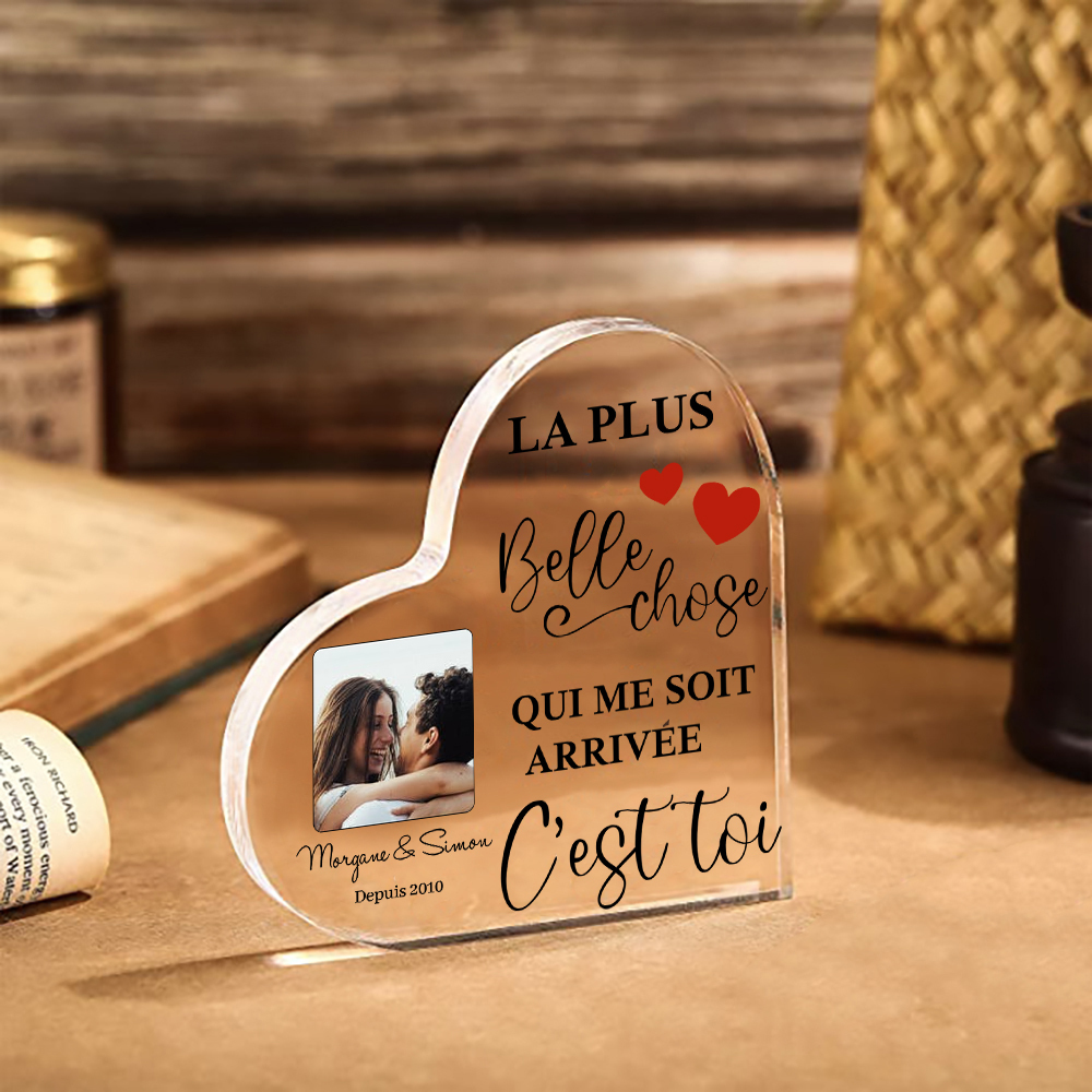 Plaque Acrylique en Forme de Coeur Texte avec Année et Photo Personnalisées | Jessemade