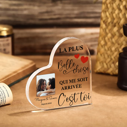 Plaque Acrylique en Forme de Coeur Texte avec Année et Photo Personnalisées | Jessemade