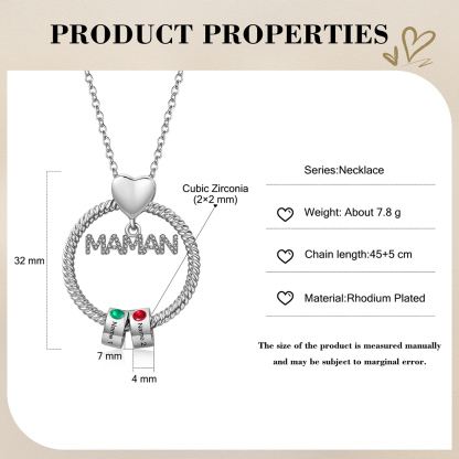 À ma Maman - Collier Pendentif 2 Prénoms Personnalisés avec Pierre de naissance