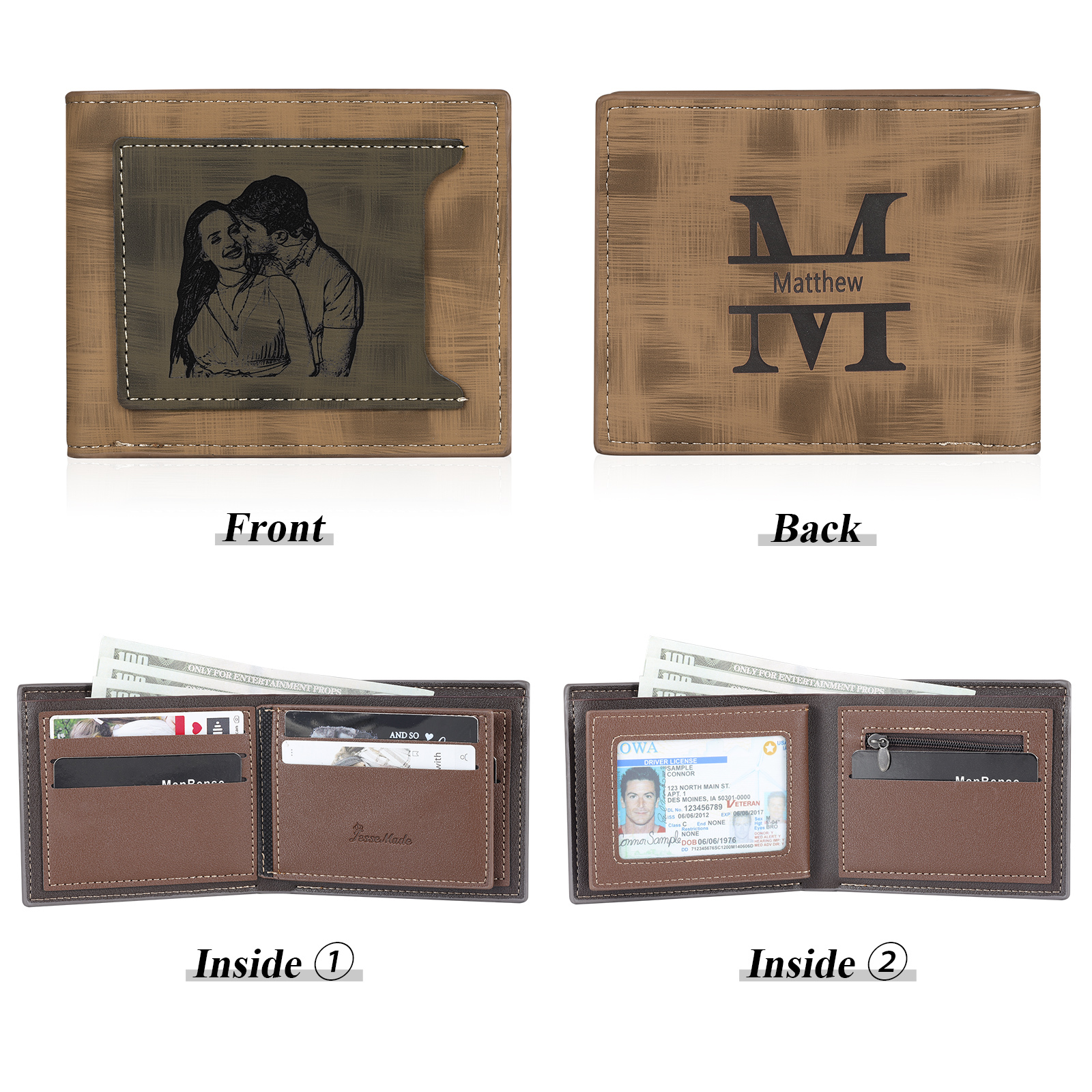 Portefeuille Classique 1 Prénom et Lettre Personnalisés avec Photo Porte-Monnaie Carte