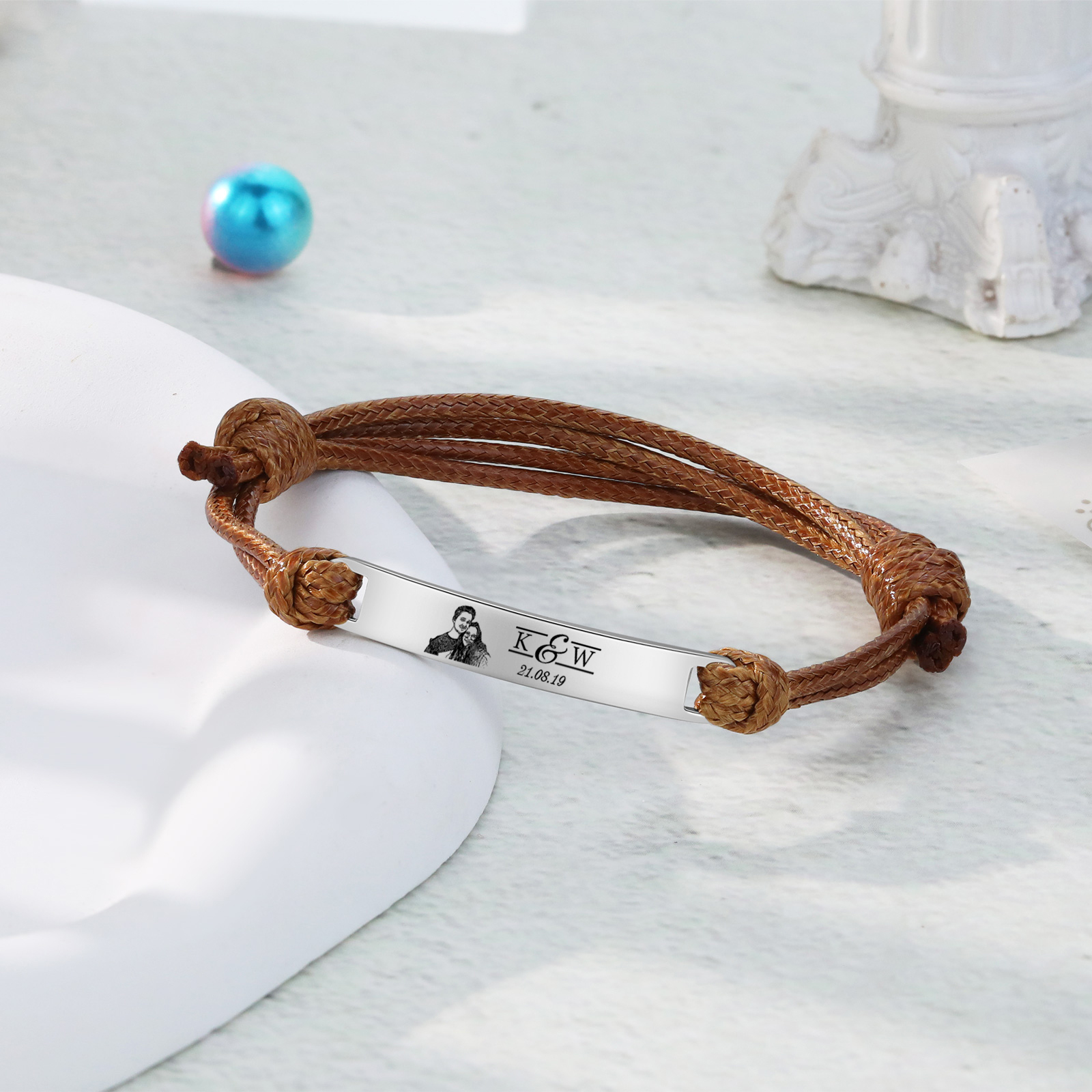 Bracelet Initiale 2 Lettres Personnalisées avec Photo et Date pour Couple｜Jessemade