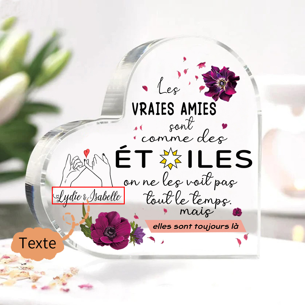 À Ma Meilleure Amie-Plaque Acrylique en Forme de Coeur Texte Personnalisé