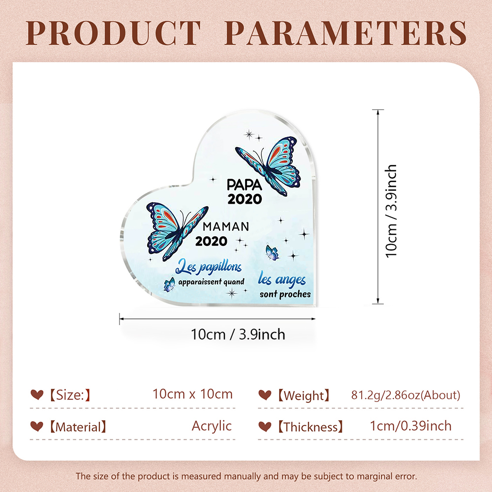 Plaque Acrylique Commémorative en Forme de Coeur Plaque Funéraire 2 Prénoms Personnalisés avec 2 Années | Jessemade