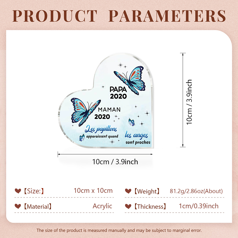 Plaque Acrylique Commémorative en Forme de Coeur Plaque Funéraire 2 Prénoms Personnalisés avec 2 Années | Jessemade