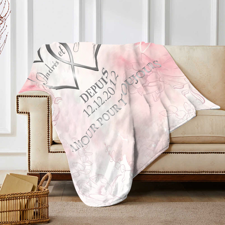 Couverture Plaids Polaire 2 Prénoms Personnalisés avec Date et Texte pour Couple | Jessemade