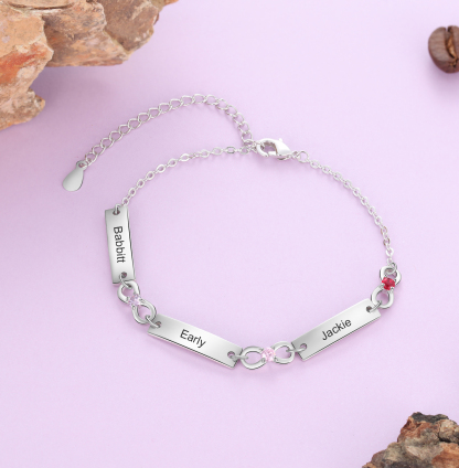 Bracelet infini Bracelet Pierre De Naissance avec 3 Prénoms Personnalisé pour Femme｜Jessemade