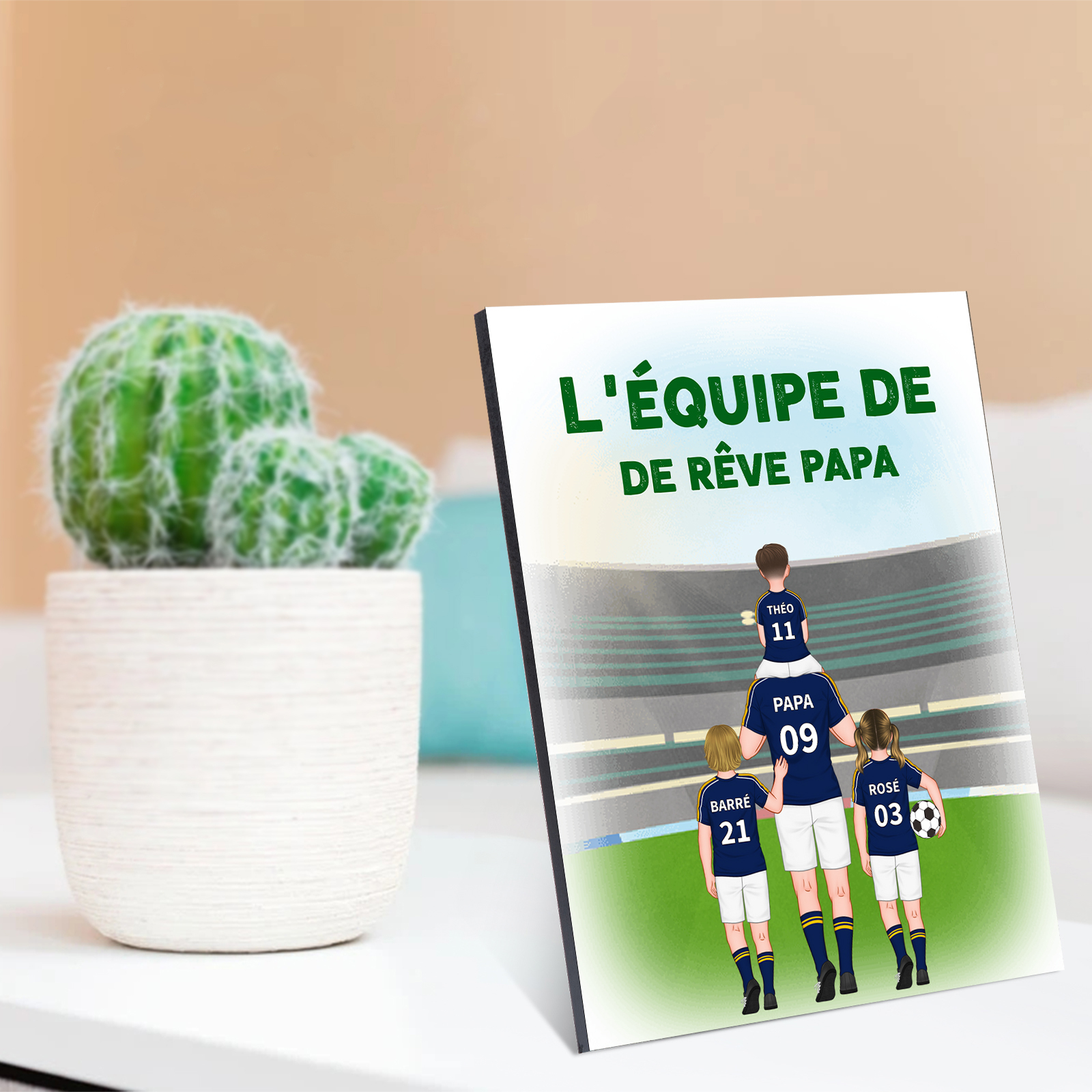 À Mon Papa-Cadre en Bois l'équipe de Football de Papa 2-9 Prénoms Personnalisés avec Texte | Jessemade