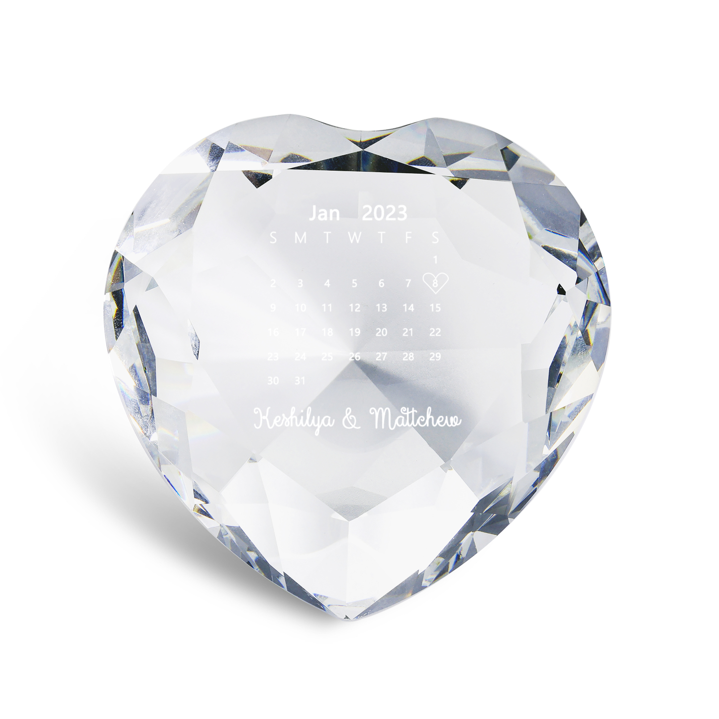 Décoration Cristal Cœur 2 Prénoms et 1 Date Personnalisés pour Couple